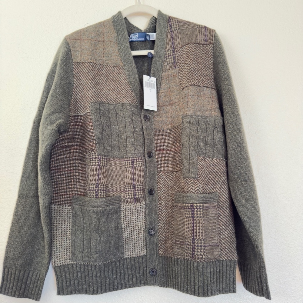 Polo Ralph Lauren Patchwork V-Neck Cardigan Size Large Retail $998 - Picture 8 of 12